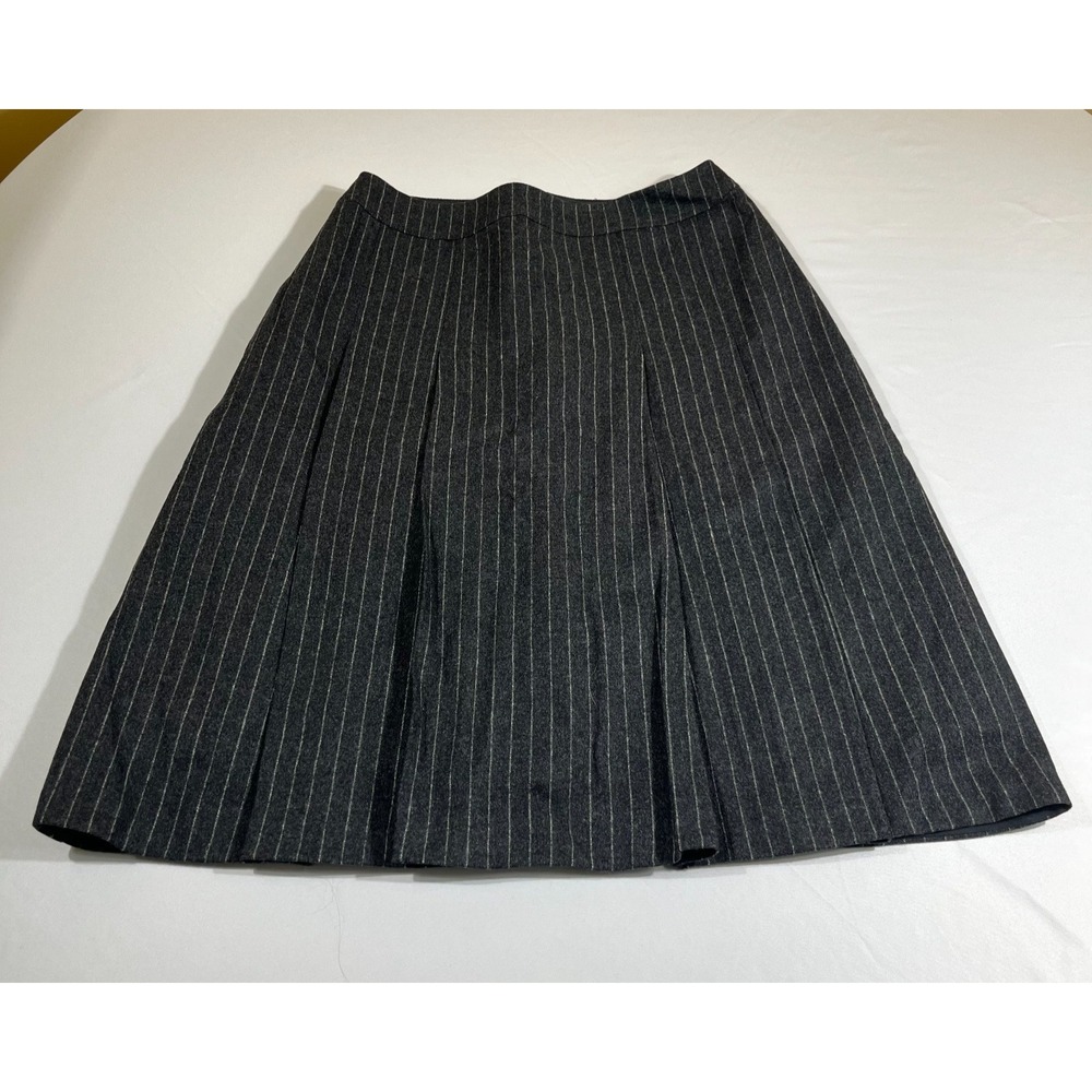 Burberrys Vintage Grey Pinstripe Wool Skirt Pleated A-Line Made in England Sz L